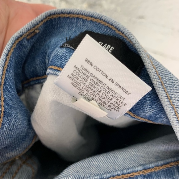 Express Flare High Rise Light Wash Metallic Embroidered Jeans 6 - Picture 11 of 11